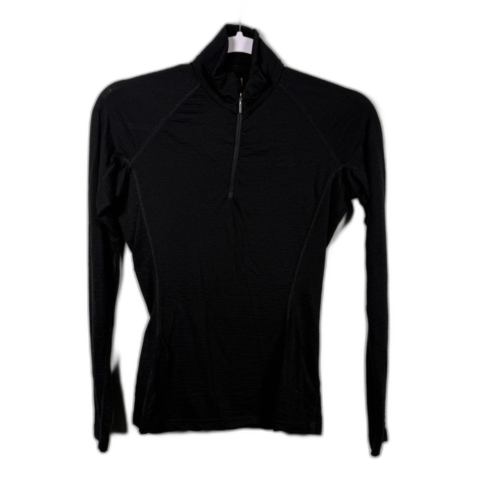 Icebreaker 200 Womens Top Baselayer 1/4 Quarter Zip Black Merino Wool Size XS